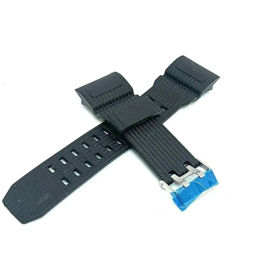 Men's Watch Band Replacement Black Rubber Strap 16/28mm Lug Silver Buckle